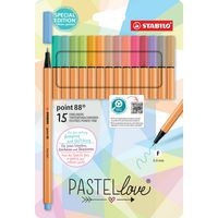 Etui carton 15 stylos-feutres STABILO point 88 coul. pastel - Image principale