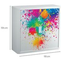 Armoire Easy Office haut.104 cm corps blanc rideaux décor Tâches - Image 2