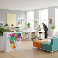 Armoire Easy Office haut.104 cm corps blanc rideaux décor Tâches - Image 4