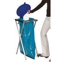 Support sac fixe à pédale couvercle bleu plastique - Image 2