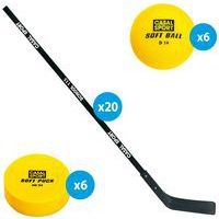 Matériel street hockey school bois 20 crosses + 6 balles + 6 palets-115cm - Image principale