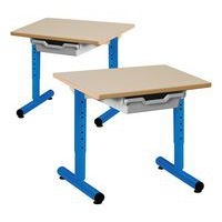 Lot de 2 tables régl. Chloé rect. Dégag. latéral plat. beige casier -Mobidecor - Image principale