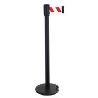 Poteau noir sangle rouge/blanc 2m base à roulettes noir - Image principale