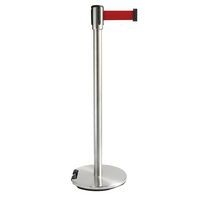 Poteau chromé sangle rouge 2m base à roulettes chromé - Image principale