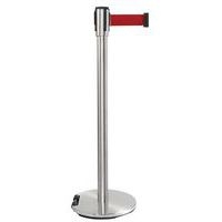 Poteau chromé à sangle 5 m - Socle à roulettes - Manutan Expert - Image principale