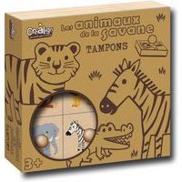 Lot 9 tampons bois thème les animaux de la savane + 1 recharge tampon noir - Image principale