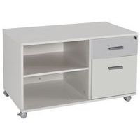Console mobile Linéo blanc avec caisson 2 tiroirs coloris blanc/alu - Image principale