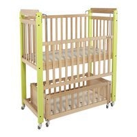 Lit crèche Duo 2 niveaux, lit haut fixe, lit bas mobile, piétement vert - Image 2