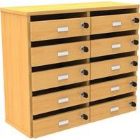 Meuble Octet courrier à poser 2 colonnes 10 cases portes boite aux lettres hêtre - Image principale