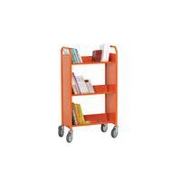 Chariot à livres simple face, 3 tablettes inclinées coloris orange RAL 2004 - Image 3