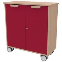 Meuble étagères Filou avec portes sur roulettes rouge cerise - Image principale