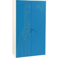 Armoire 2 portes Zébulon, décor girafe Bleu azul - Image principale
