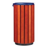 Poubelle Zeno Protec 80L lattes bois couvercle bleu acier poudré-Rossignol Pro - Image 2