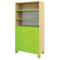 Bibliothèque Confetti avec pieds - étagères et tiroirs bouleau/vert - Image principale