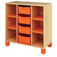 Meuble bas Confetti avec pieds et 4 bacs bouleau/orange - Image principale