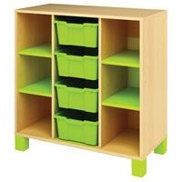 Meuble bas Confetti avec pieds et 4 bacs bouleau/vert - Image principale