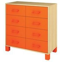 Armoire basse Confetti avec pieds et 8 tiroirs bouleau/orange - Image principale