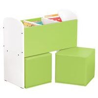 Bac à livres et poufs Confetti bouleau/vert - Image principale
