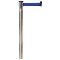 Poteau chromé sangle bleu 2m base à roulettes chromé - Image 4