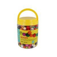 Baril 500 g perles en bois colorés + 4 cordons - Image principale