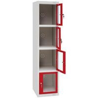 Vestiaire porte transparente 4 cases - 1 colonne lg 40cm Gris/Rouge - Image 4