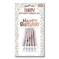 Set de 12 bougies + plaque Happy Birthday, or rose - Image principale