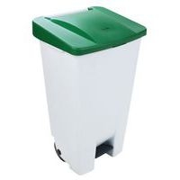 Poubelle mobile à pédale 120 L Blanc / Vert - Manutan - Image principale