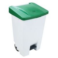 Poubelle mobile à pédale 80 L Blanc / Vert -  Manutan - Image principale