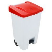 Poubelle mobile à pédale 80 L Blanc / Rouge -  Manutan - Image principale