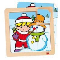 Lot 4 puzzles de 9 pièces en bois sur plateau en bois - Image 2