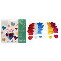 Lot de 200 cœurs mousse pailletée adhésive - 4 tailles - 6 coloris assortis - Image principale