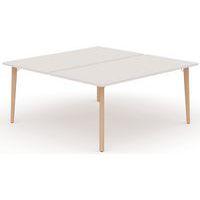 Bureau double départ 160x165 cm blanc/pied bois hêtre - Image principale