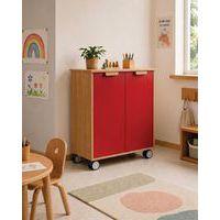 Meuble étagères Filou avec portes sur roulettes rouge cerise - Image 4