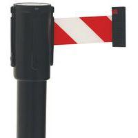 Poteau noir sangle rouge/blanc 2m base à roulettes noir - Image 2