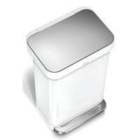 Poubelle à pédale rectangulaire inox 45L avec Liner Pocket, Coloris : Blanc - Image 2