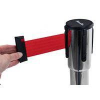 Poteau chromé sangle rouge 5m base à roulettes chromé - Image 2