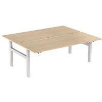 Bureau droit ergo Bench à manivelle 2 places pied en H Kelli Chêne 200 cm - Image principale