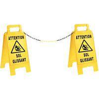 Kit 2 chevalet de signal. de danger jaune- Attention sol glissant + 5m de chaine - Image principale