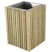 Poubelle Prométhée 50L pin / ornement béton gris - bac acier galva - Image principale