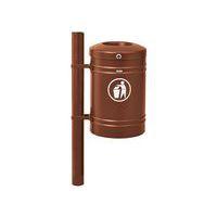 Poubelle Guyenne sur poteau pommeau inox brossé 40L seau aspect corten - Image principale