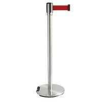 Poteau chromé sangle rouge 2m base à roulettes chromé - Image principale