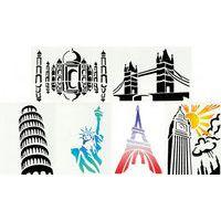 Ensemble de 6 pochoirs monuments en plastique lavable. Format A4 - Image principale