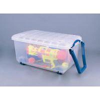 Bac de rangement 64 litres incolore avec couvercle, poignées et roulettes - Image principale