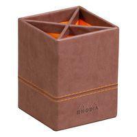 Pot à crayons simili cuir italien 8 x 8 x 11 cm chocolat - Image principale