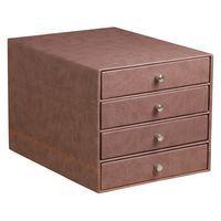 Trieur 4 tiroirs simili cuir chocolat 24,8x32,7x22,8 cm - Image principale