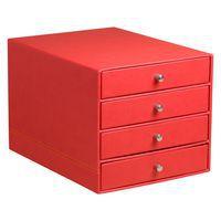Trieur 4 tiroirs simili cuir coquelicot 24,8x32,7x22,8 cm - Image principale