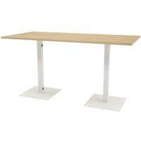 Table réunion haute Greko 210x100 cm 2 pieds 9016 blanc plateau chêne - Image principale