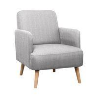 Fauteuil Duncan pied hêtre massif revêtement tissu polyester coloris Gris Clair - Image principale