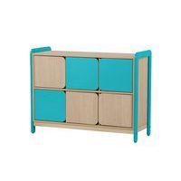 Meuble Lili hauteur 98 cm 3 colonnes 6 portes coloris bleu turquoise - Image principale