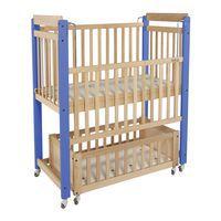 Lit crèche Duo 2 niveaux, lit haut fixe, lit bas mobile, piétement bleu - Image 2